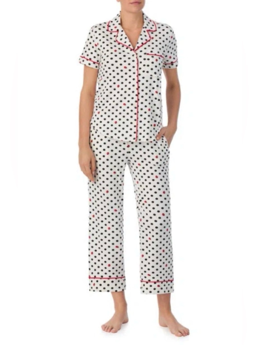 NWT Kate Spade Ladybug Polka Dot Pajama 2 Piece Set Button-up Pockets Size XL